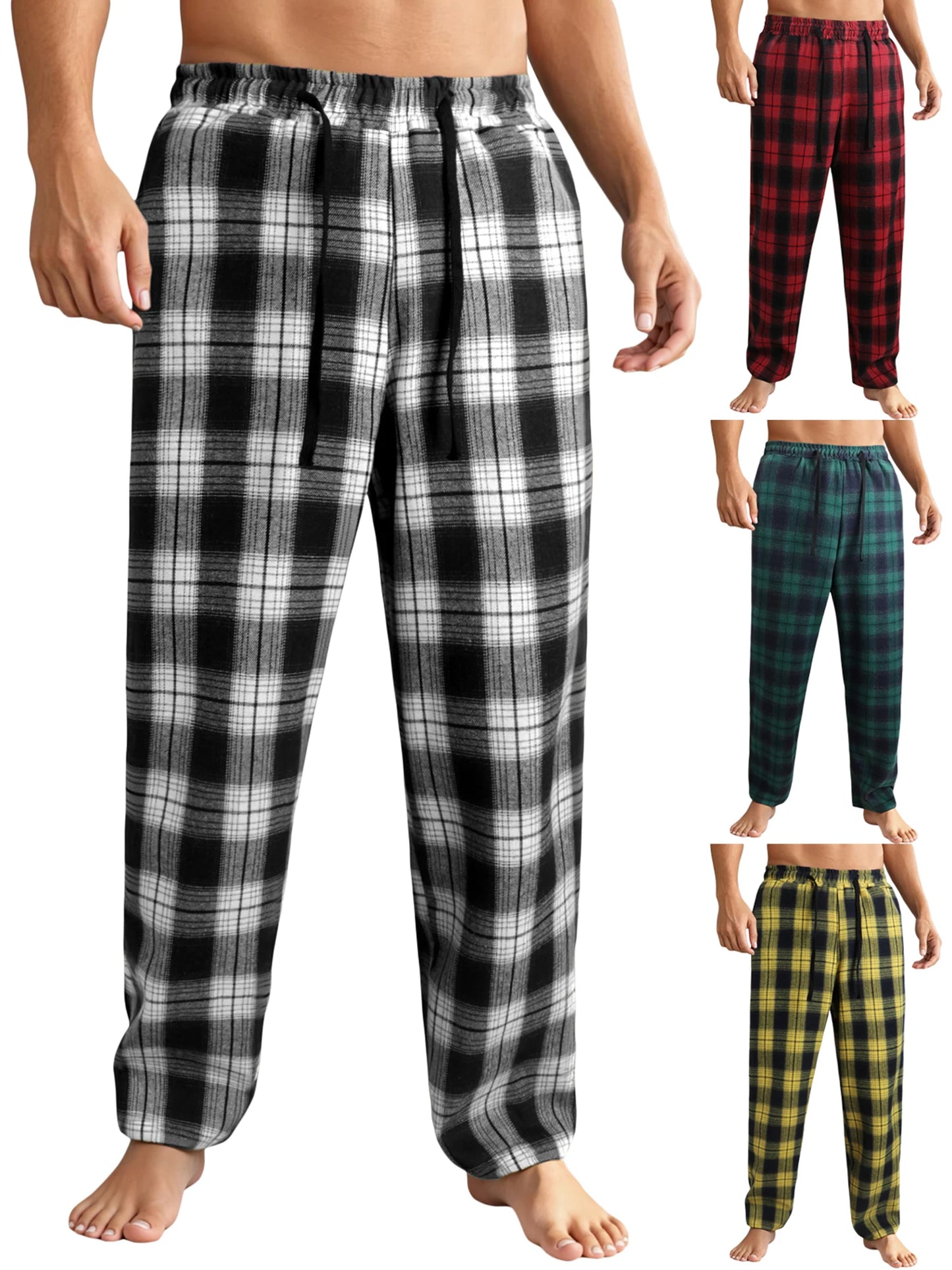 Men's Checkered Lounge Pants With Adjustable Drawstring Waistband