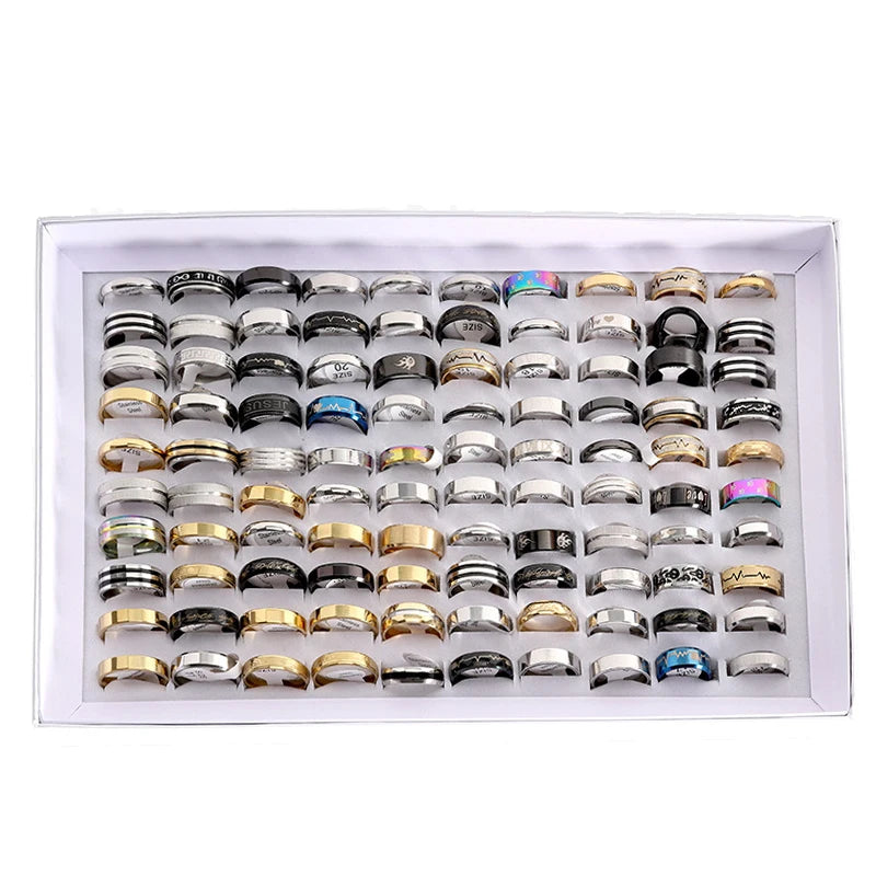 Stainless Steel Assorted Ring Set Unisex Bulk Jewelry