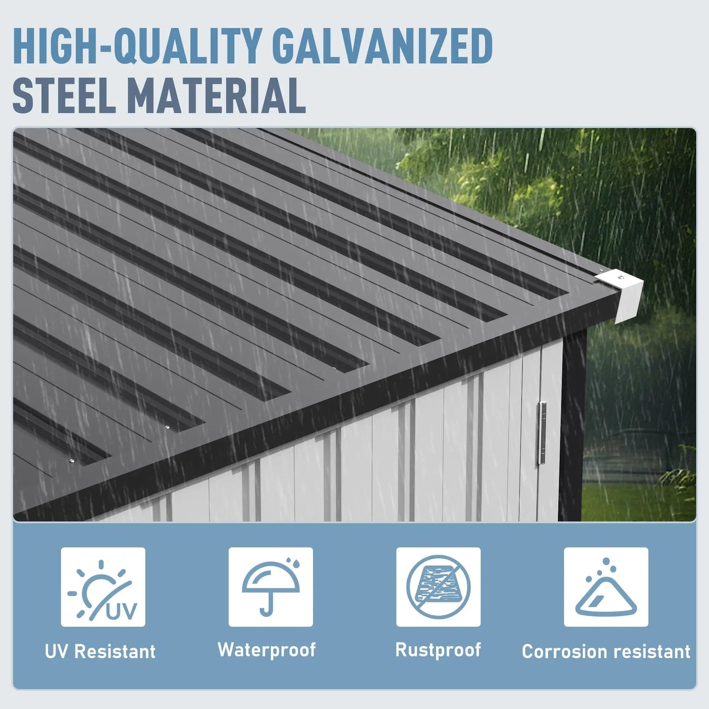 VIWAT Outdoor Metal Storage Shed With Window Lockable Door Heavy Duty Frame