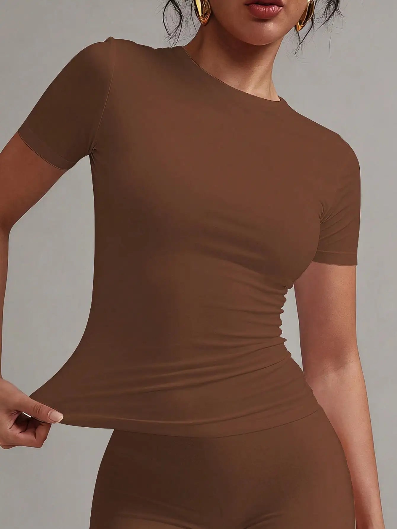 Women's Solid Round Neck Short Sleeve T Shirt Casual Wear