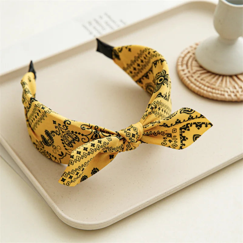 Paisley Bandana Headband for Women Knotted Bow Hair Accessory