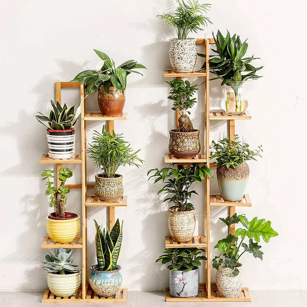 Bamboo 6 Tier Vertical Plant Stand For Indoor Outdoor Use