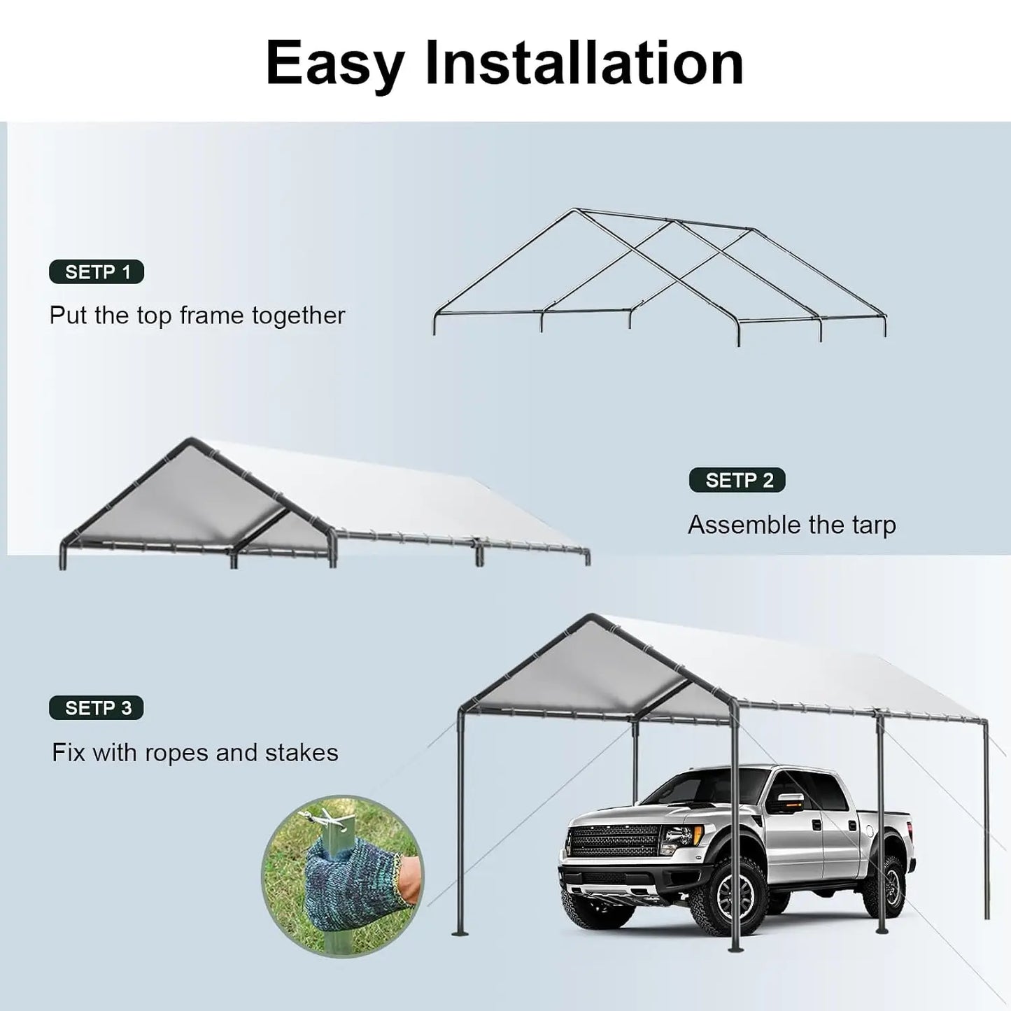 Heavy Duty Galvanized Carport Canopy Shelter For Outdoor Use