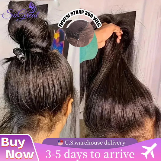 SoGreat 360 Lace Wig Invisible Drawstring Bone Straight Human Hair Wigs Natural Black Wig 360 Straight Lace Front Wigs Brazilian