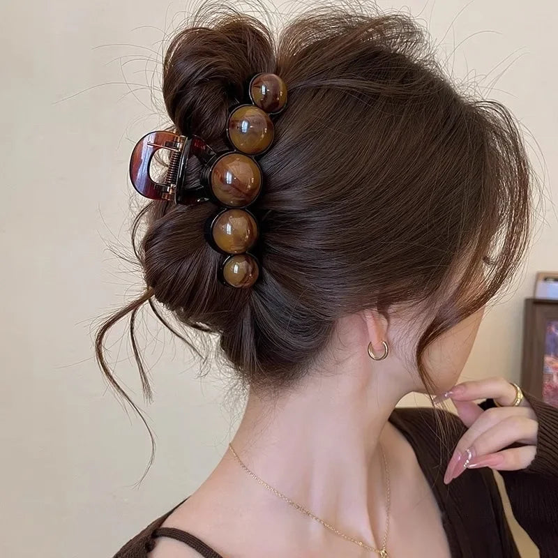 Gradient Beaded Geometric Hair Claw Clip For Women