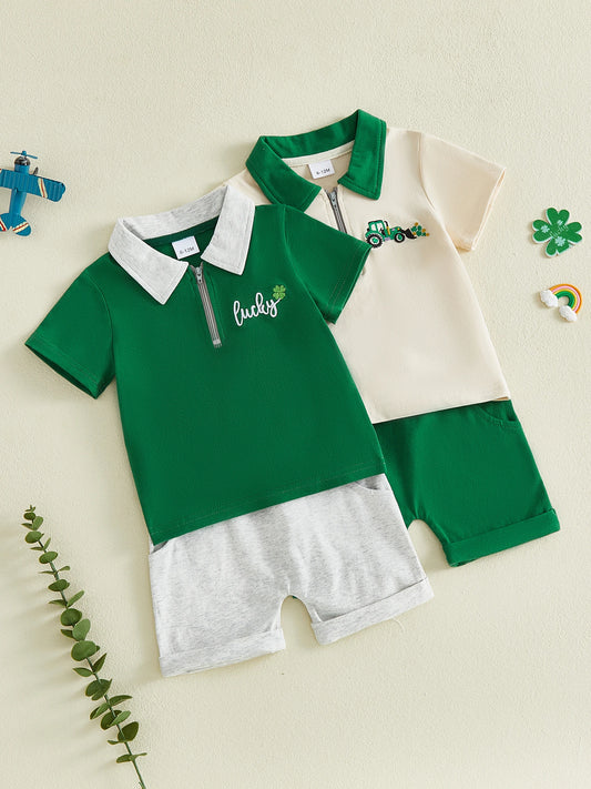 Baby Girls St Patrick Day Shamrock Print Top and Shorts