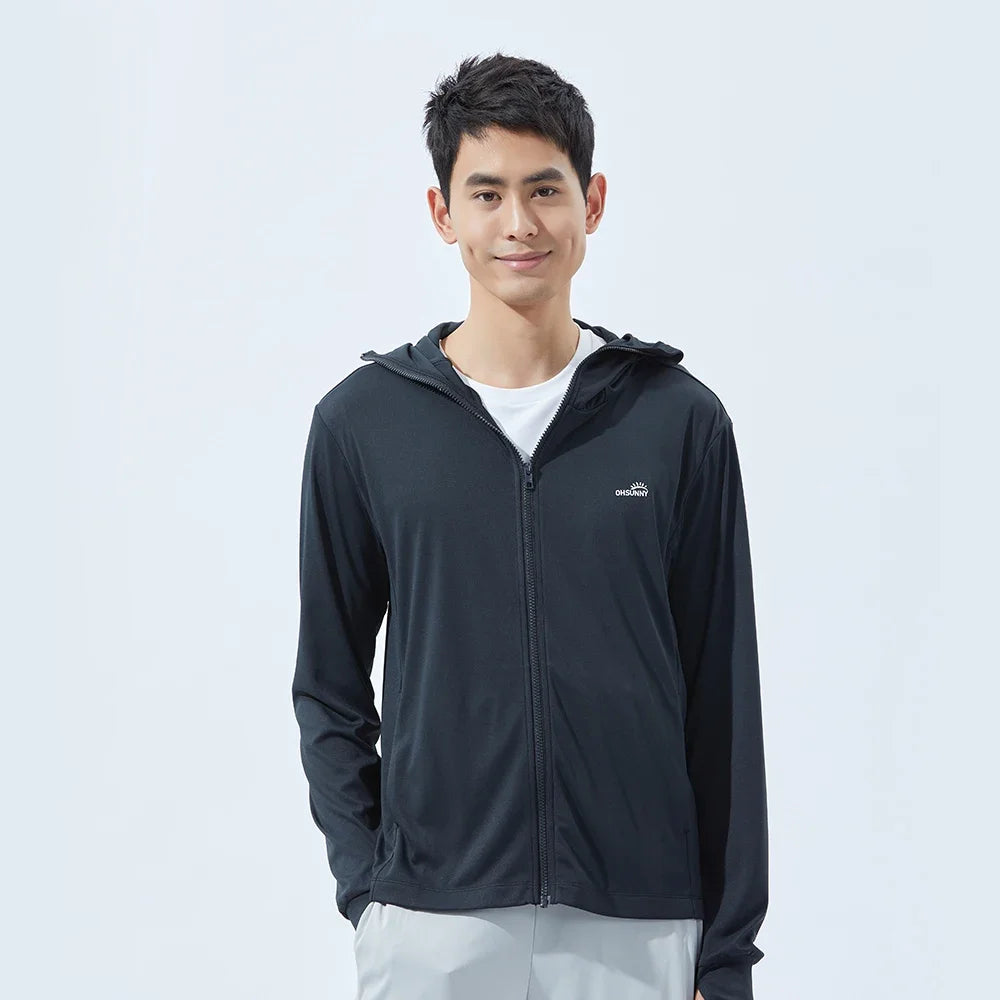 OhSunny Men Sun Protection Cooling Coat With Hood UPF50 Jacket