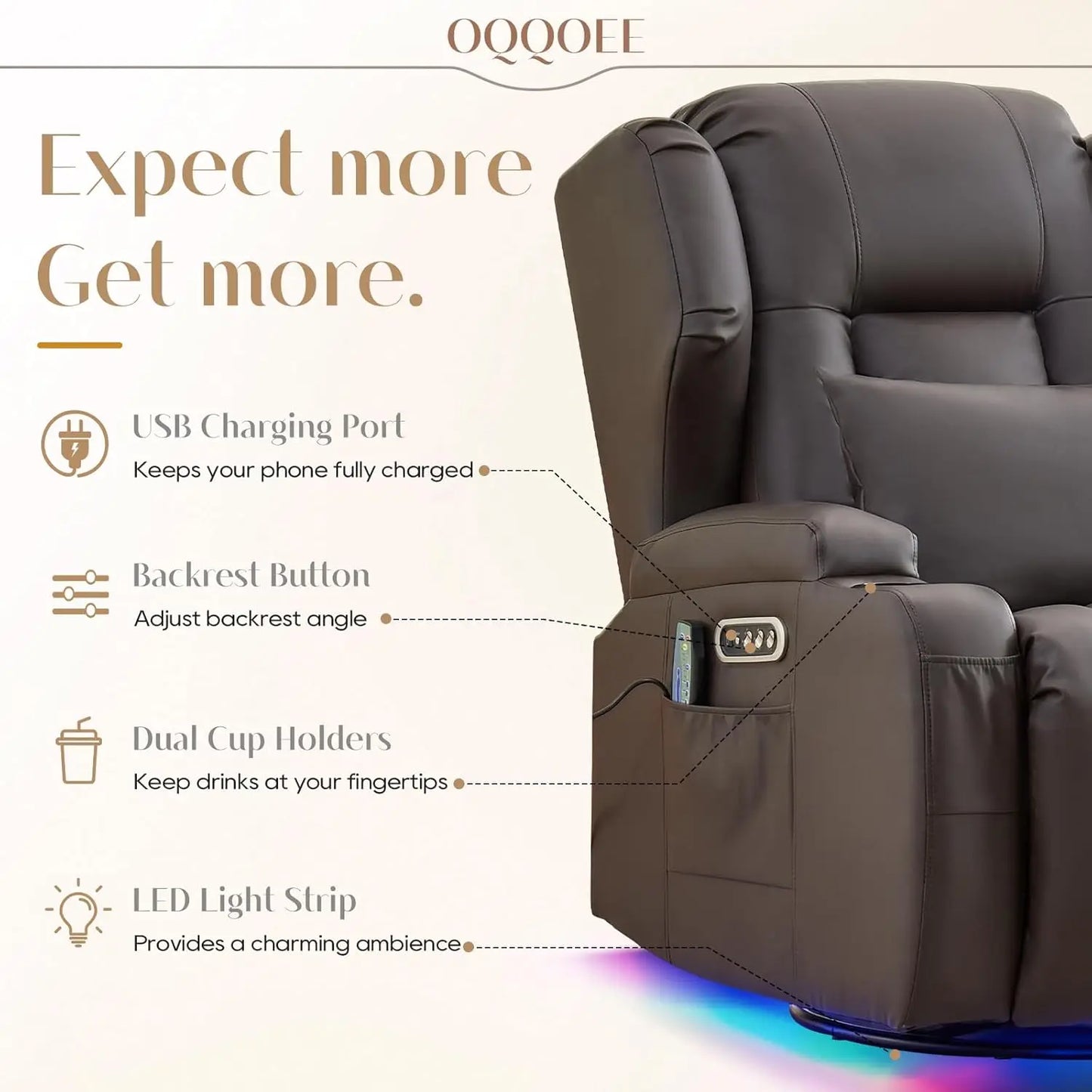 Power Swivel Rocker Recliner Chair with Massage & Heat, Dual Motor Electric Glider Rocking Recliner with USB Ports,, Customized