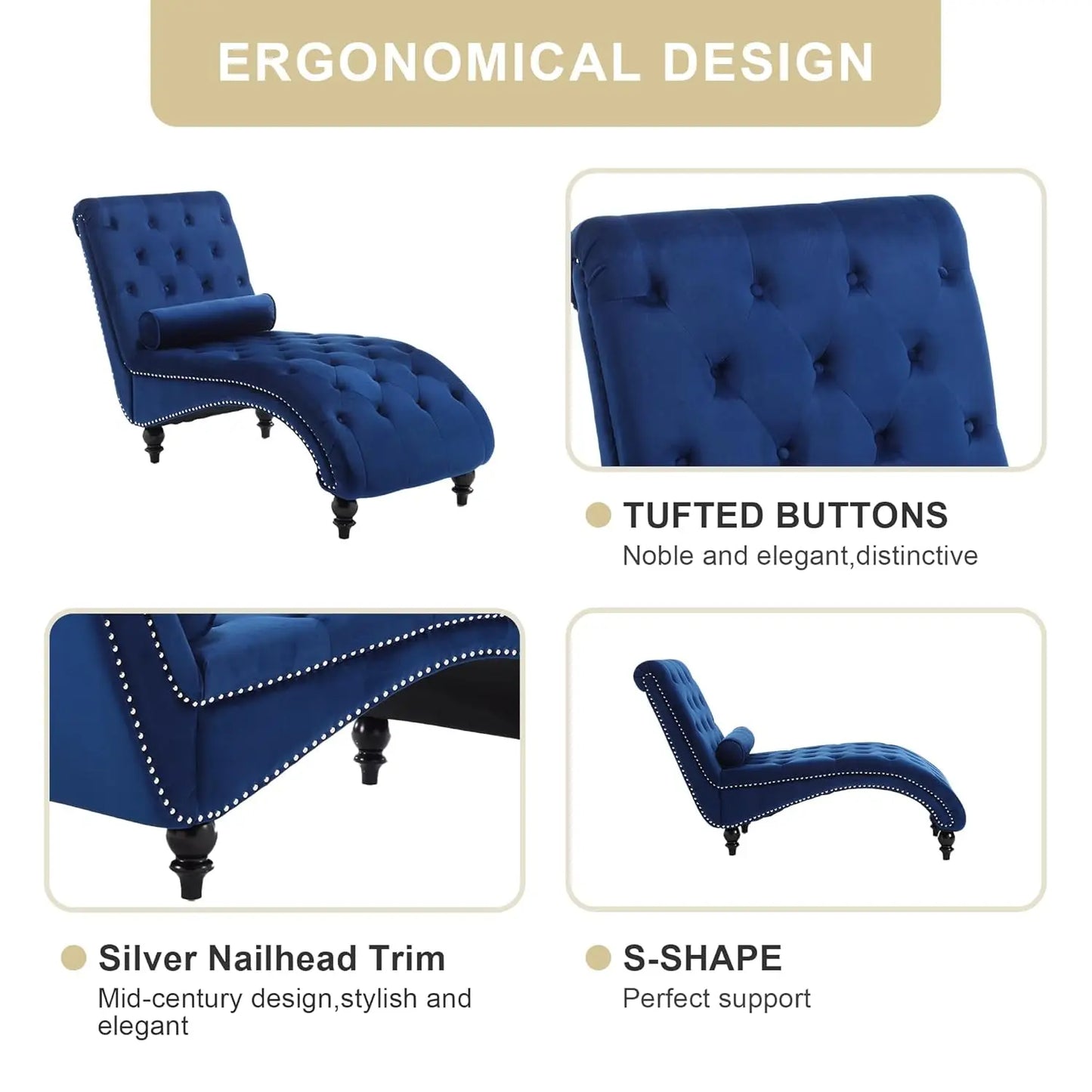 Velvet Chaise Lounge Indoor,Button-Tufted Upholstered Chaise Lounge Chair with Pillow for Bedroom Living Room, Customized