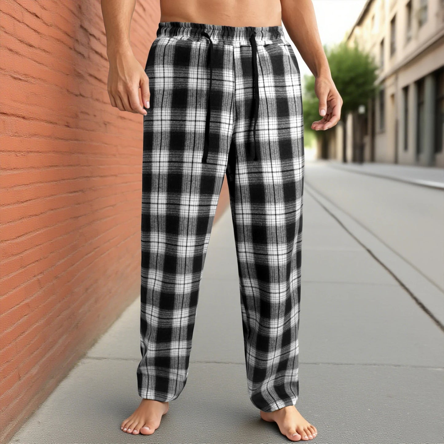 Men's Checkered Lounge Pants With Adjustable Drawstring Waistband
