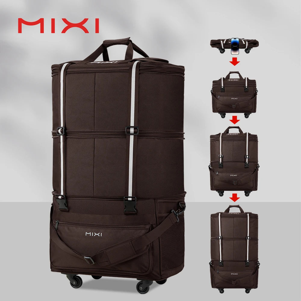 Mixi Foldable Travel Bag With Wheels Expandable Duffel