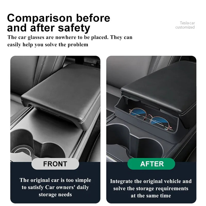For Tesla Model 3 Model Y Accessories 2023 Central Control Armrest Box Phone Pocket Car Glasses Case Storage Tray Auto Parts