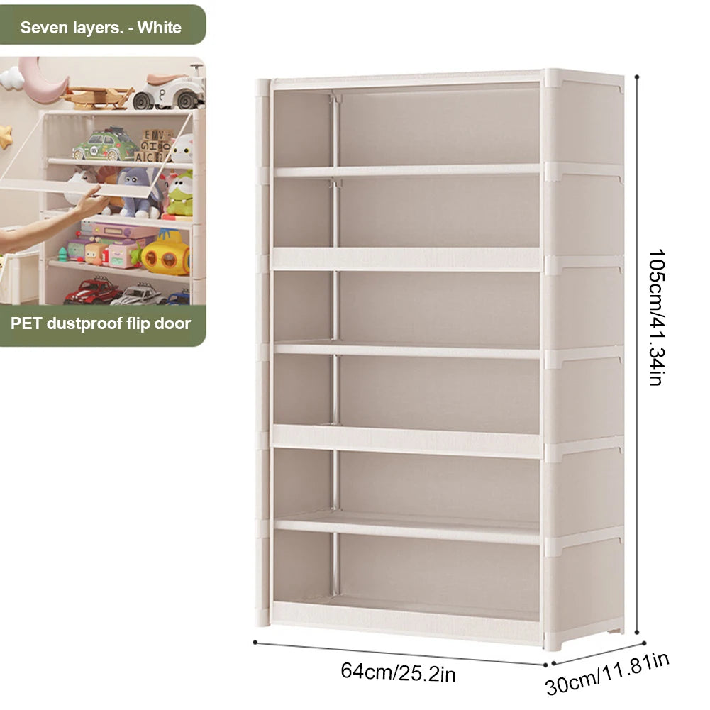 7 Tier Free Standing Shoe Storage Cabinet With Flip Doors