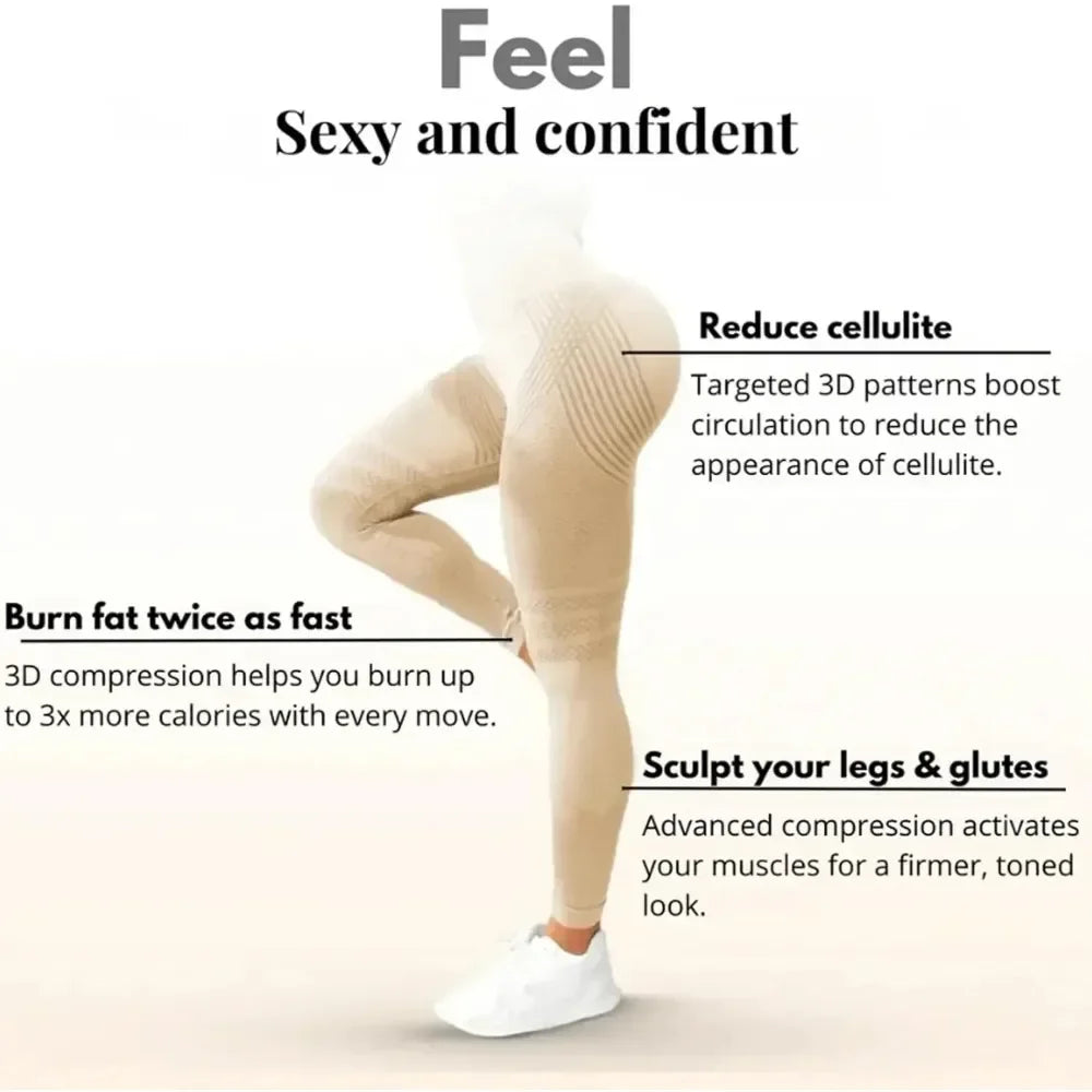 Cellulite 3D Leggings High Waisted Butt Lift Tummy Control For Gym