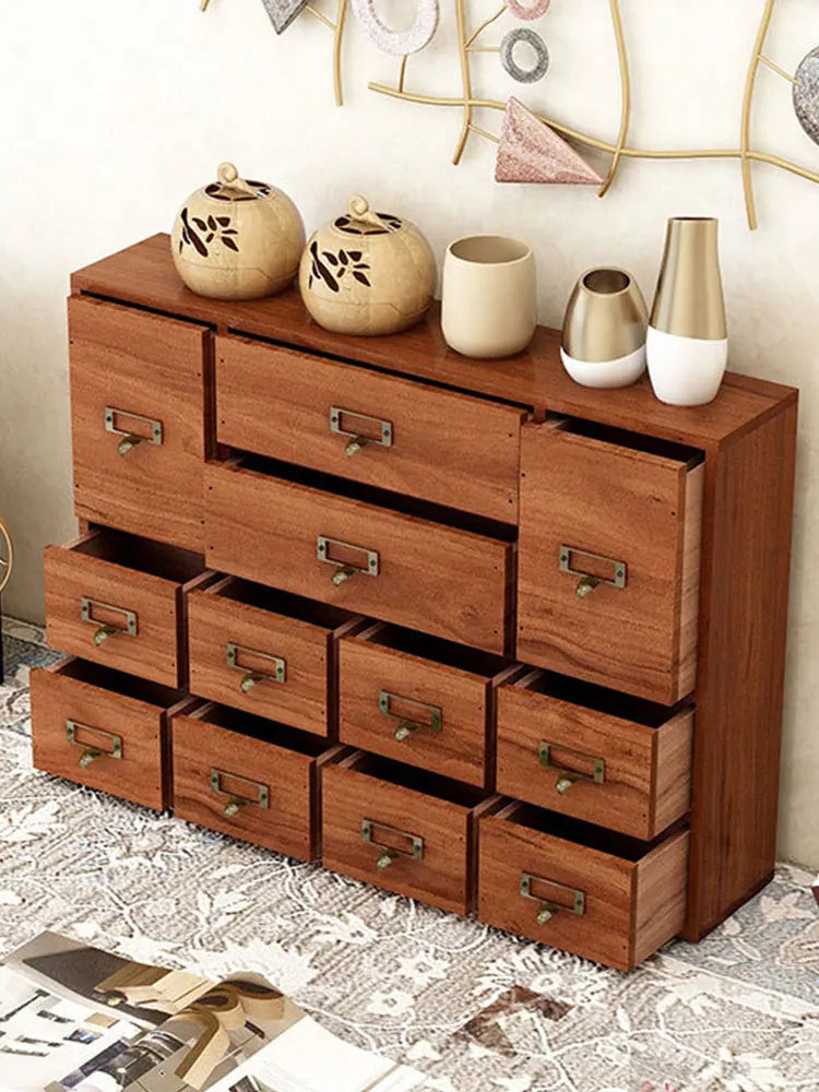 Wooden Apothecary Cabinet With Label Slots And Metal Handles