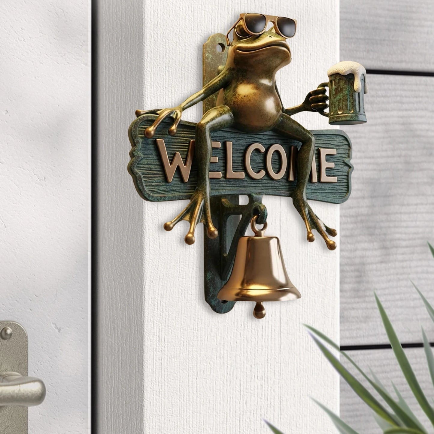 Chill Frog Welcome Doorbell Resin Beer Drinking Frog Sunglasses Outdoor