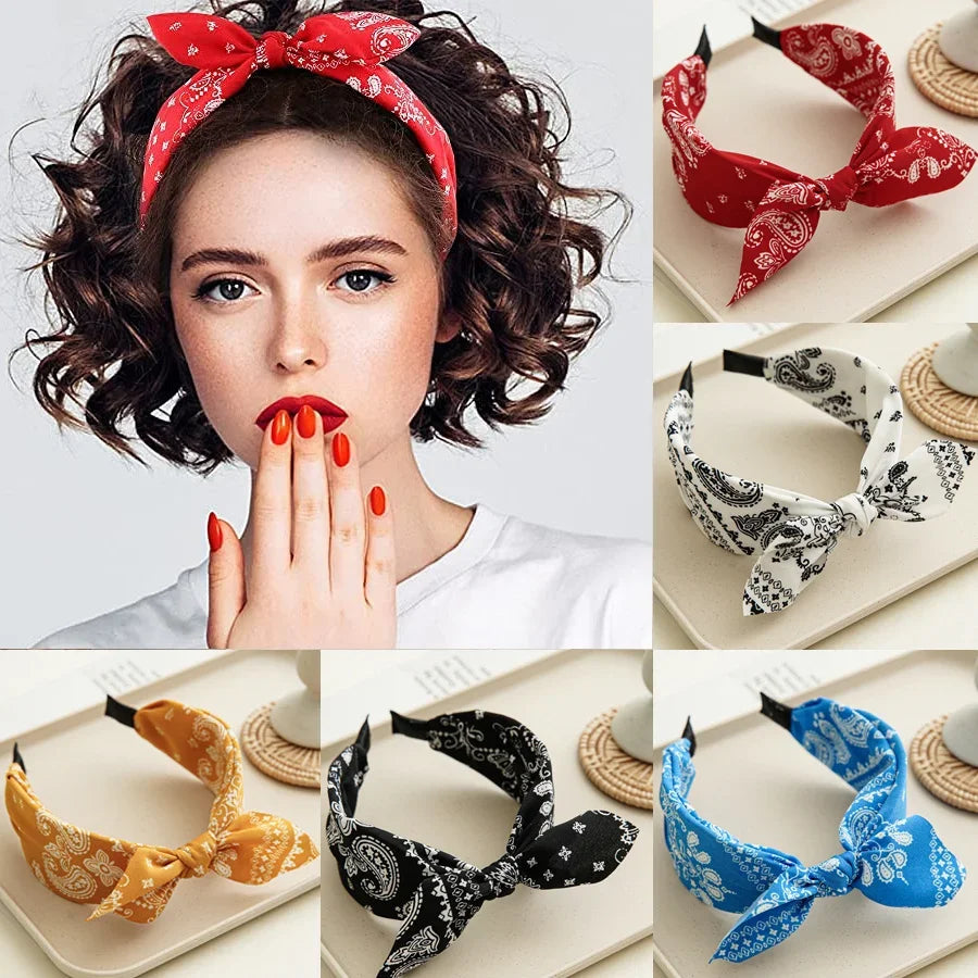 Paisley Bandana Headband for Women Knotted Bow Hair Accessory
