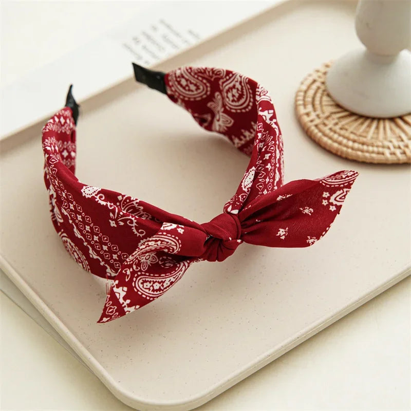 Paisley Bandana Headband for Women Knotted Bow Hair Accessory