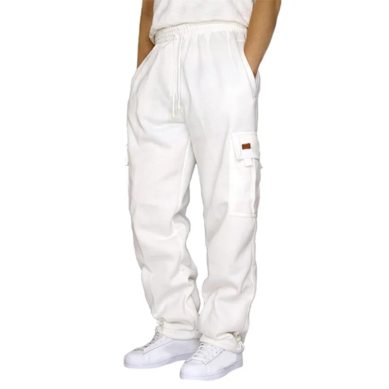 Hirigin Men's Loose Cargo Pants Elastic Waist Wide Leg Drawstring