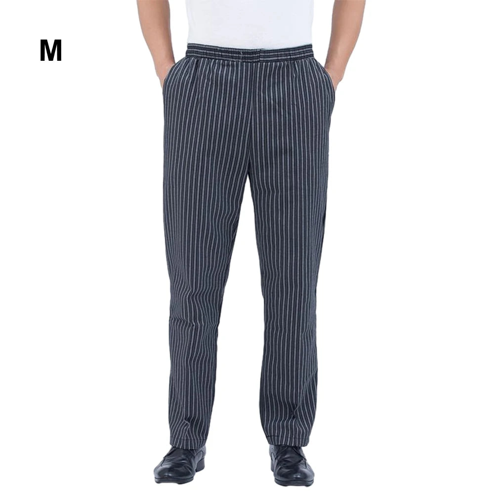 Elastic Waist Striped Chef Pants Men S Work Uniform For Restaurant Kitchen Wide Application