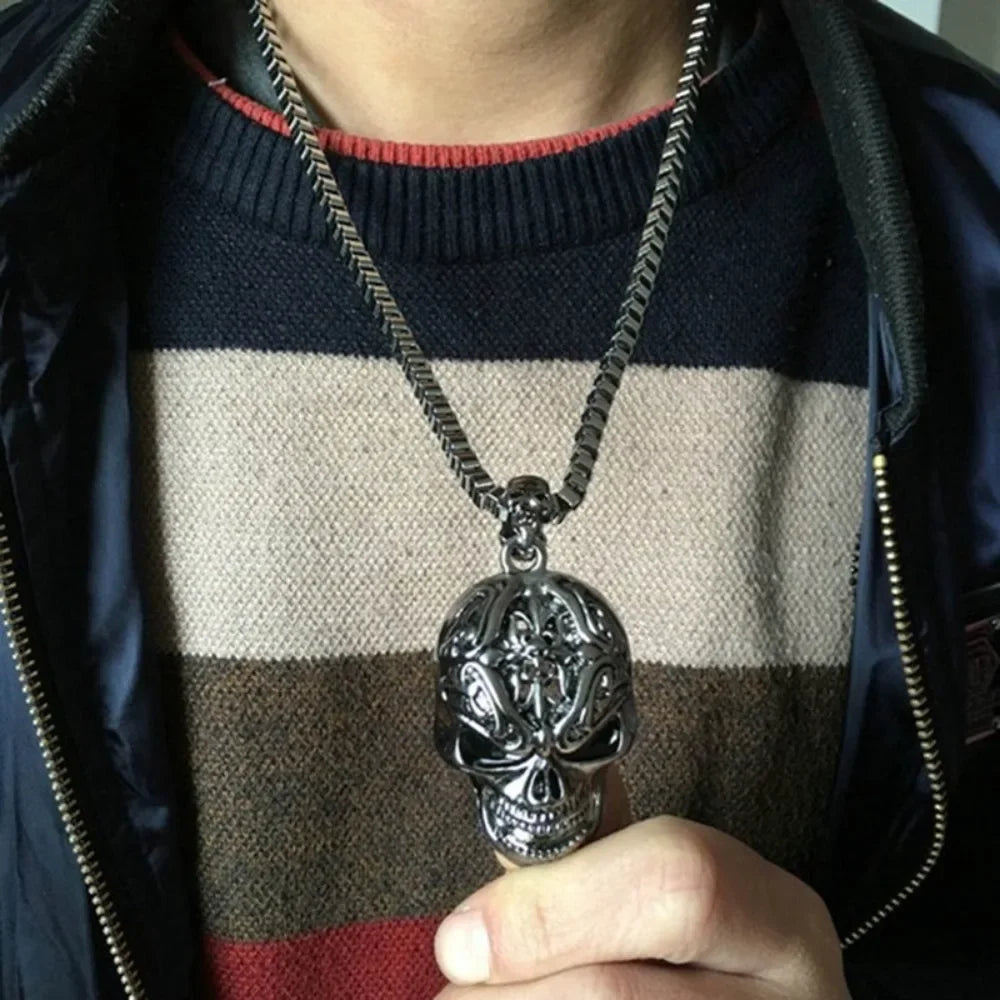 Vintage Gothic Evil Skull Pendant Necklace for Men and Women