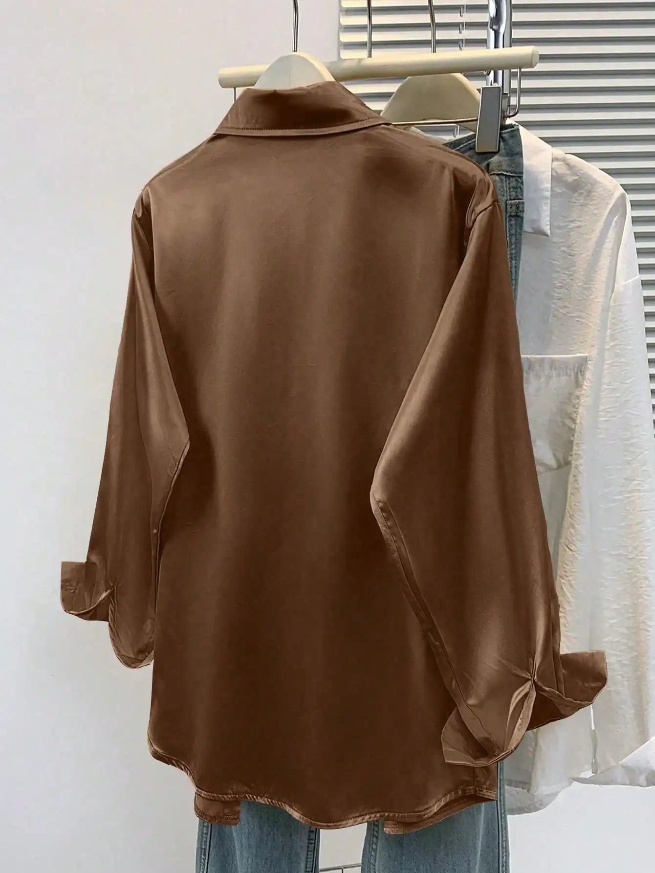 Womens Satin Button Up Blouse Office Or Casual Wear