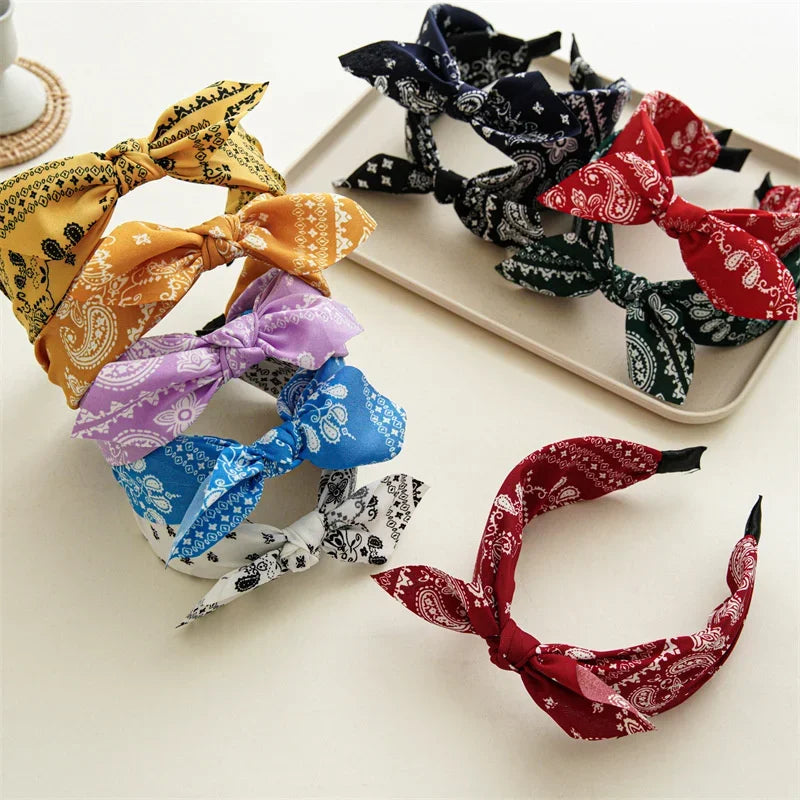 Paisley Bandana Headband for Women Knotted Bow Hair Accessory
