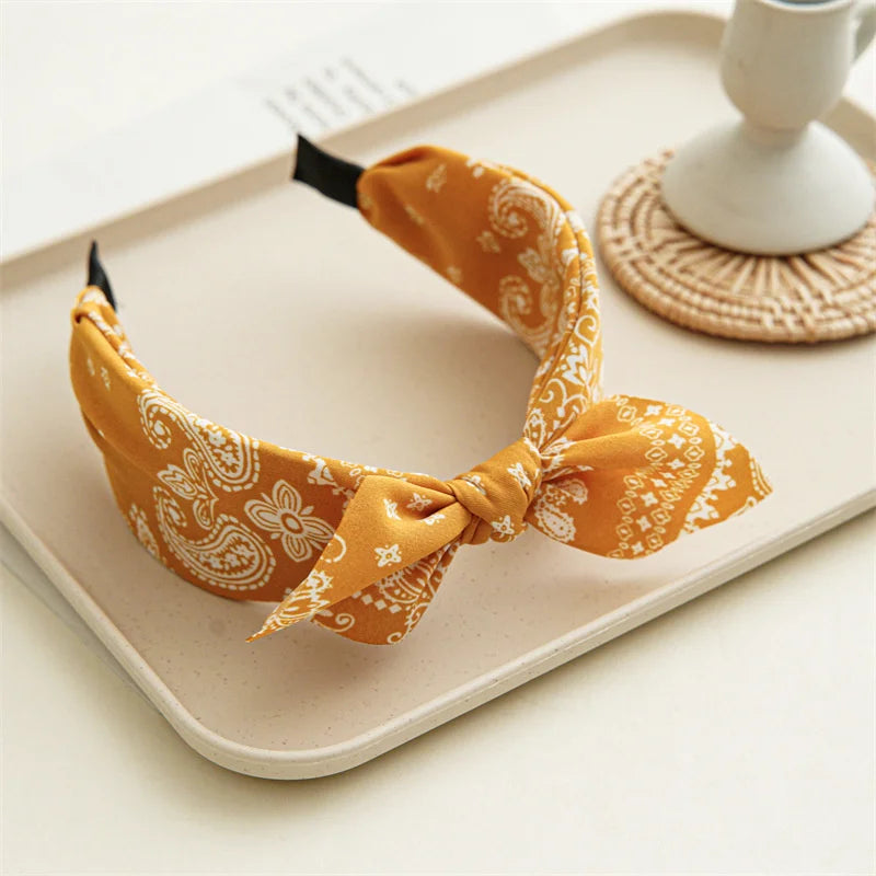 Paisley Bandana Headband for Women Knotted Bow Hair Accessory