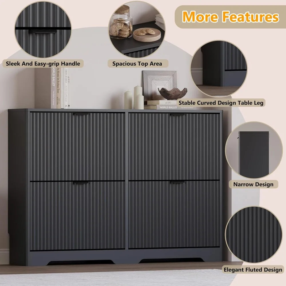 Shoe Cabinet For Entryway With Four Flip Drawers And Shelves