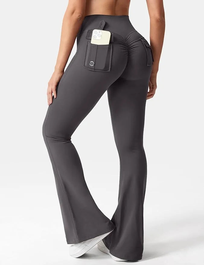 Summer Womens Cargo Pocket Fitness Tights High Waisted Yoga Pants