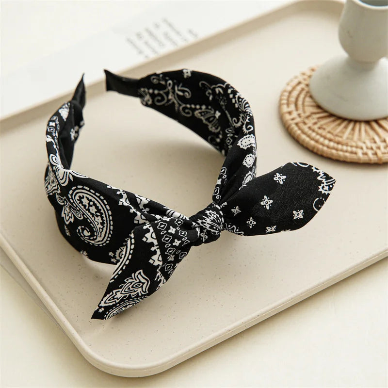 Paisley Bandana Headband for Women Knotted Bow Hair Accessory
