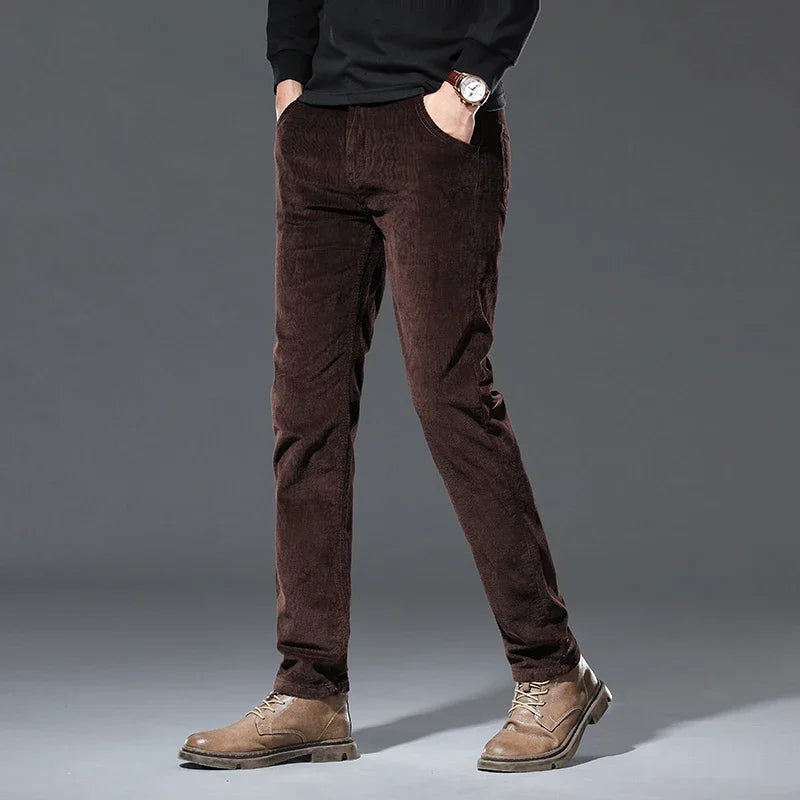 Winter New Men's Corduroy Fleece Casual Pants Warm Thick Classic Fashion Straight Plush Velvet Trousers Brand Clothing Male
