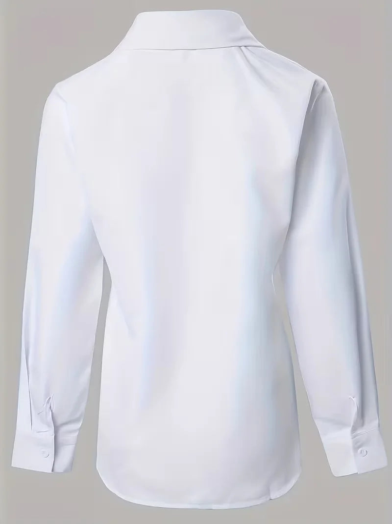 Solid Long Sleeve Women's Blouse With Embroidered Hollow Out Details