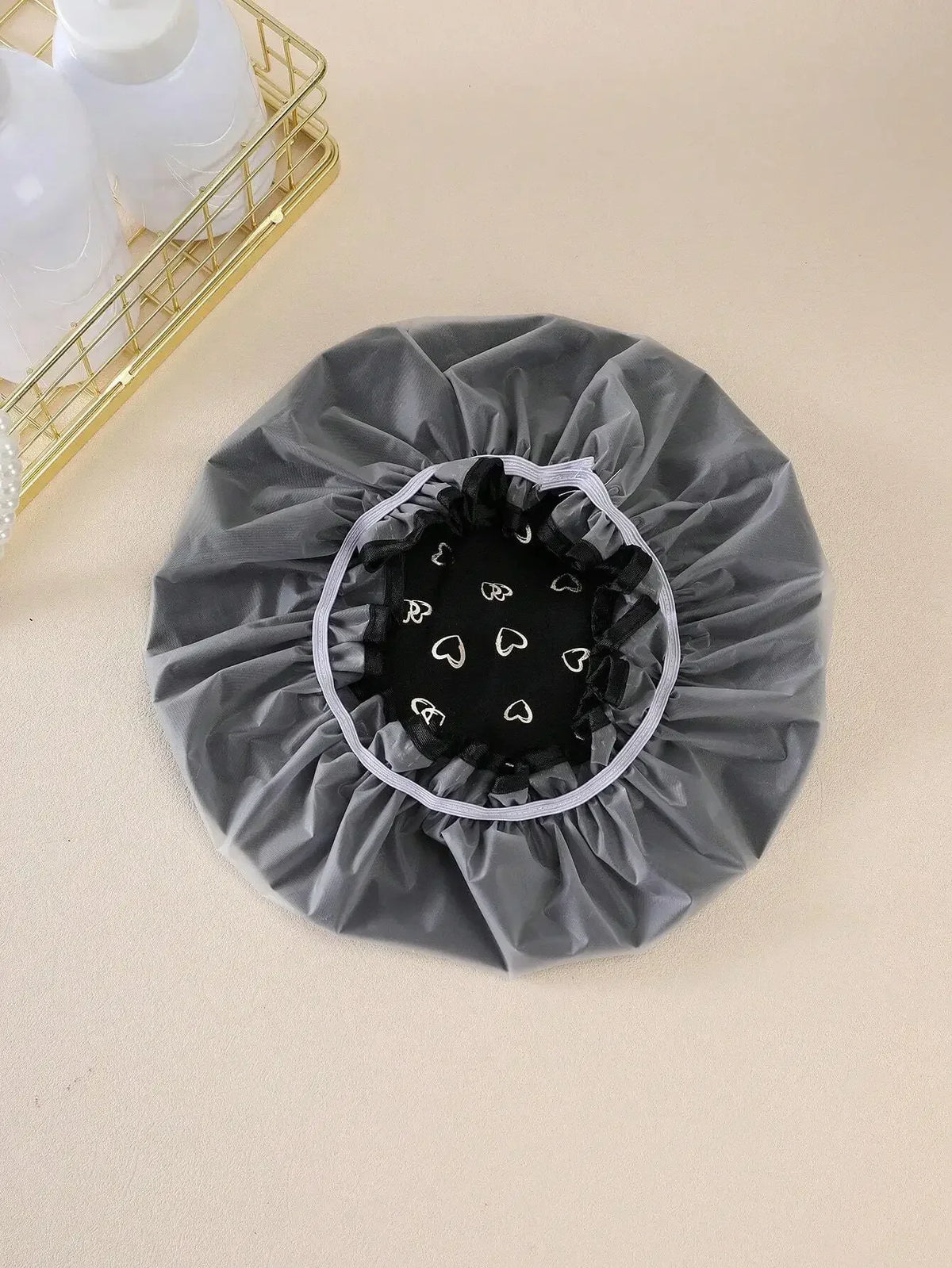 2026 2-Layer Waterproof Shower Cap, Fashionable Foil Heart Print
