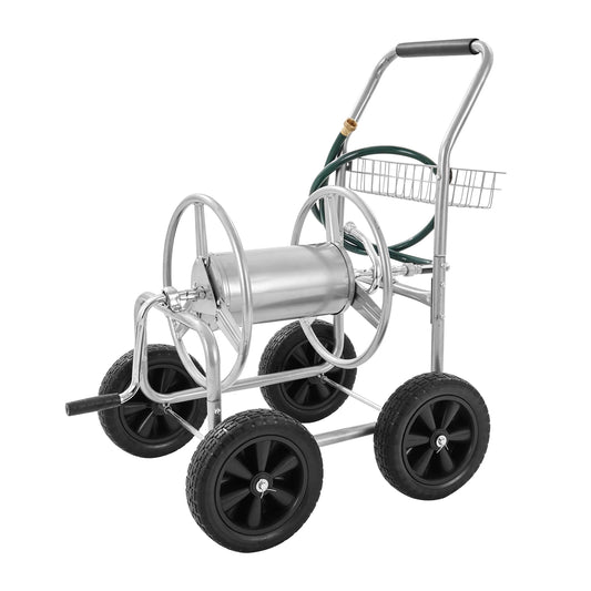 SucceBuy Hose Reel Cart 250ft Heavy Duty Garden Water Yard Planting w/ Basket Effortless Roll-up  Versatile Application Steel