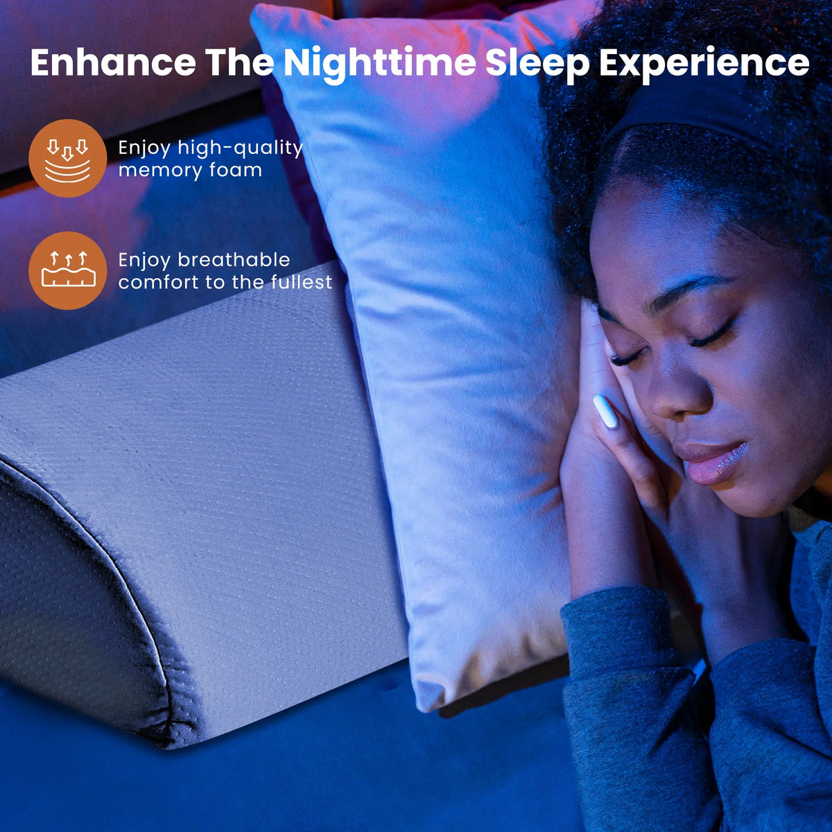JHK Memory Foam Headboard Wedge Pillow With Cooling Washable Cover