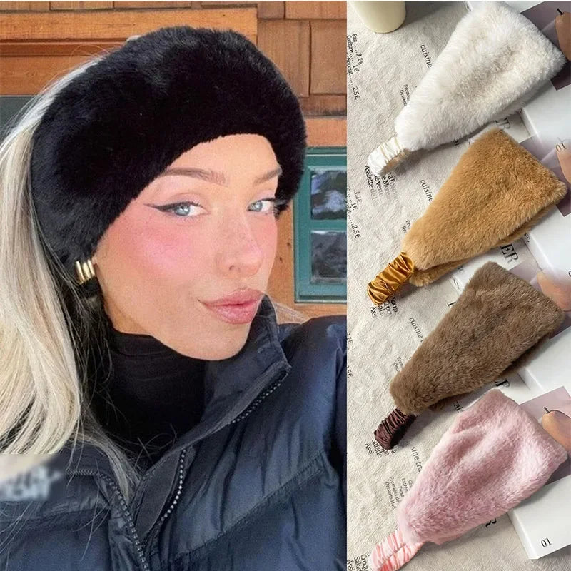 NONECN Fluffy Plush Headband Ear Warmer For Women Wearable