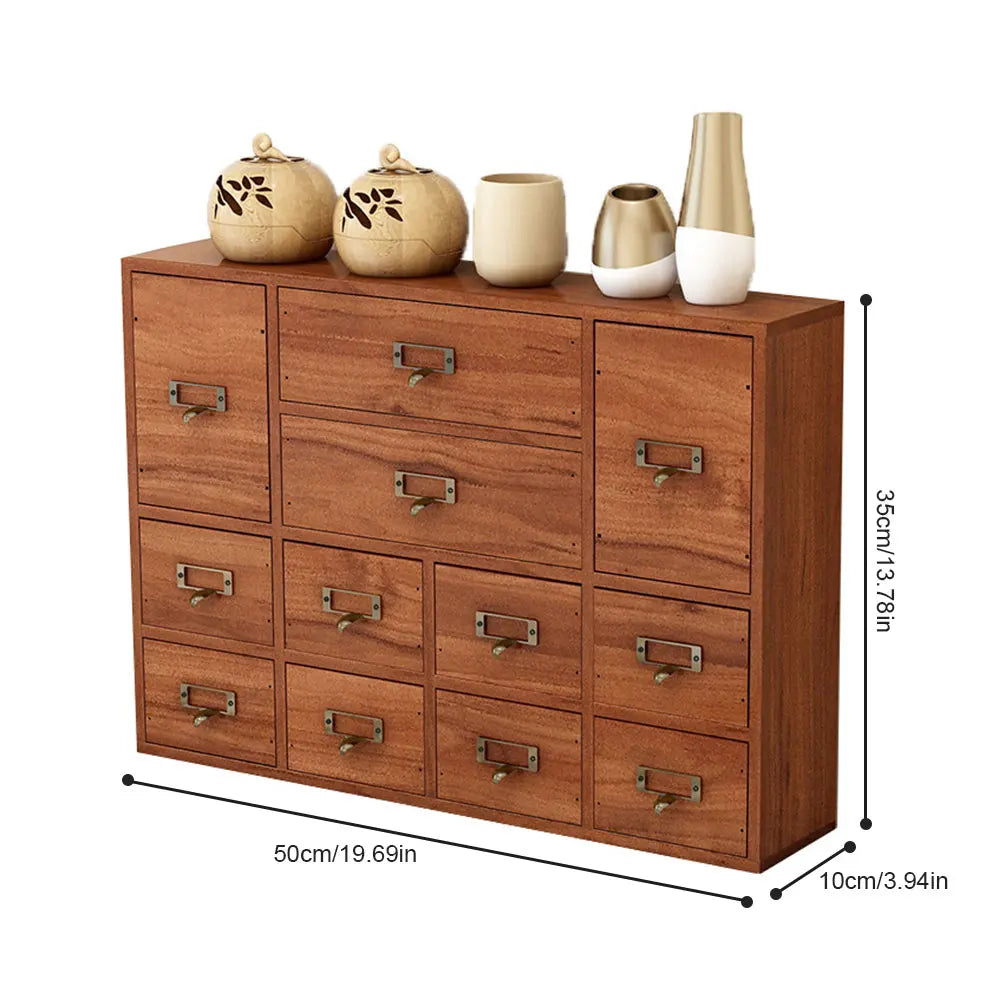 Wooden Apothecary Cabinet With Label Slots And Metal Handles