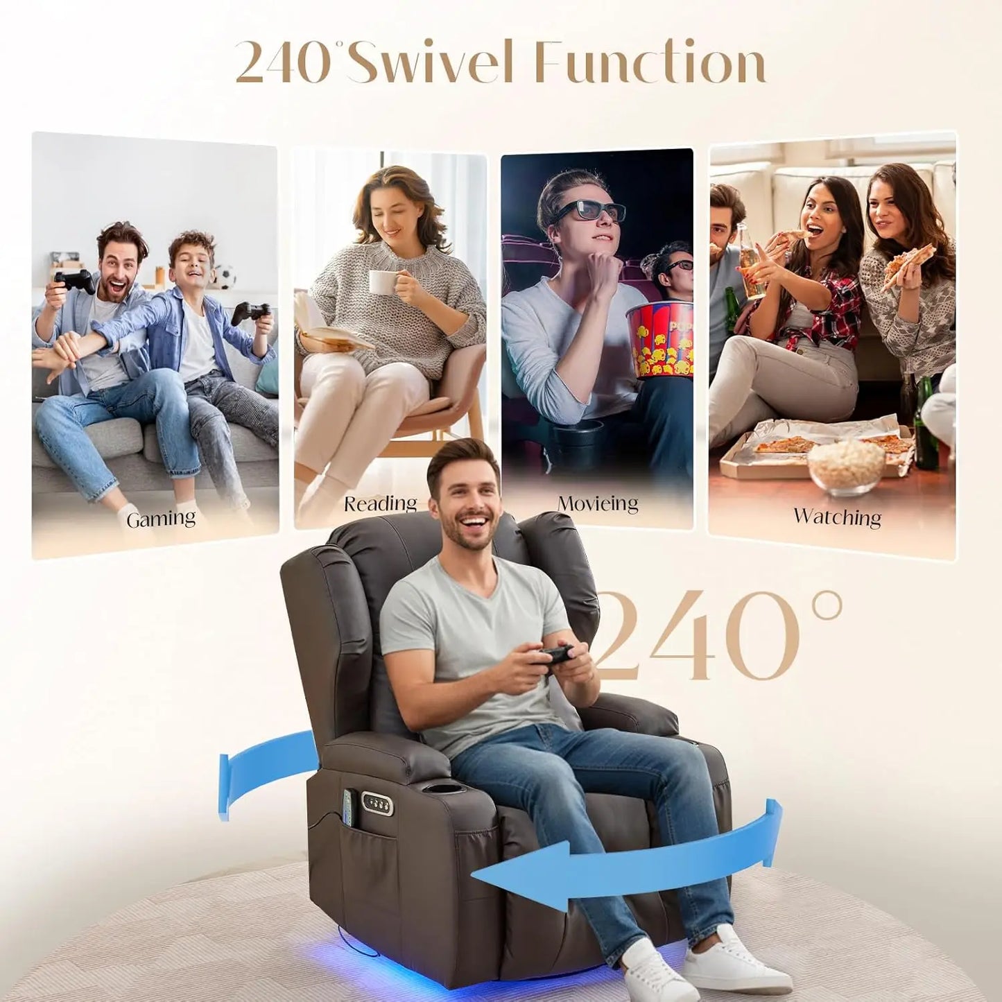 Power Swivel Rocker Recliner Chair with Massage & Heat, Dual Motor Electric Glider Rocking Recliner with USB Ports,, Customized