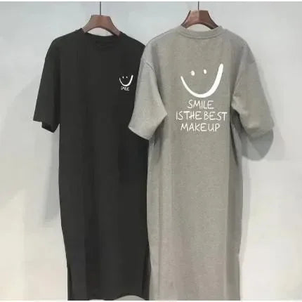 Women's Smiley Side Slit Tee Casual Loose Fit Shirt