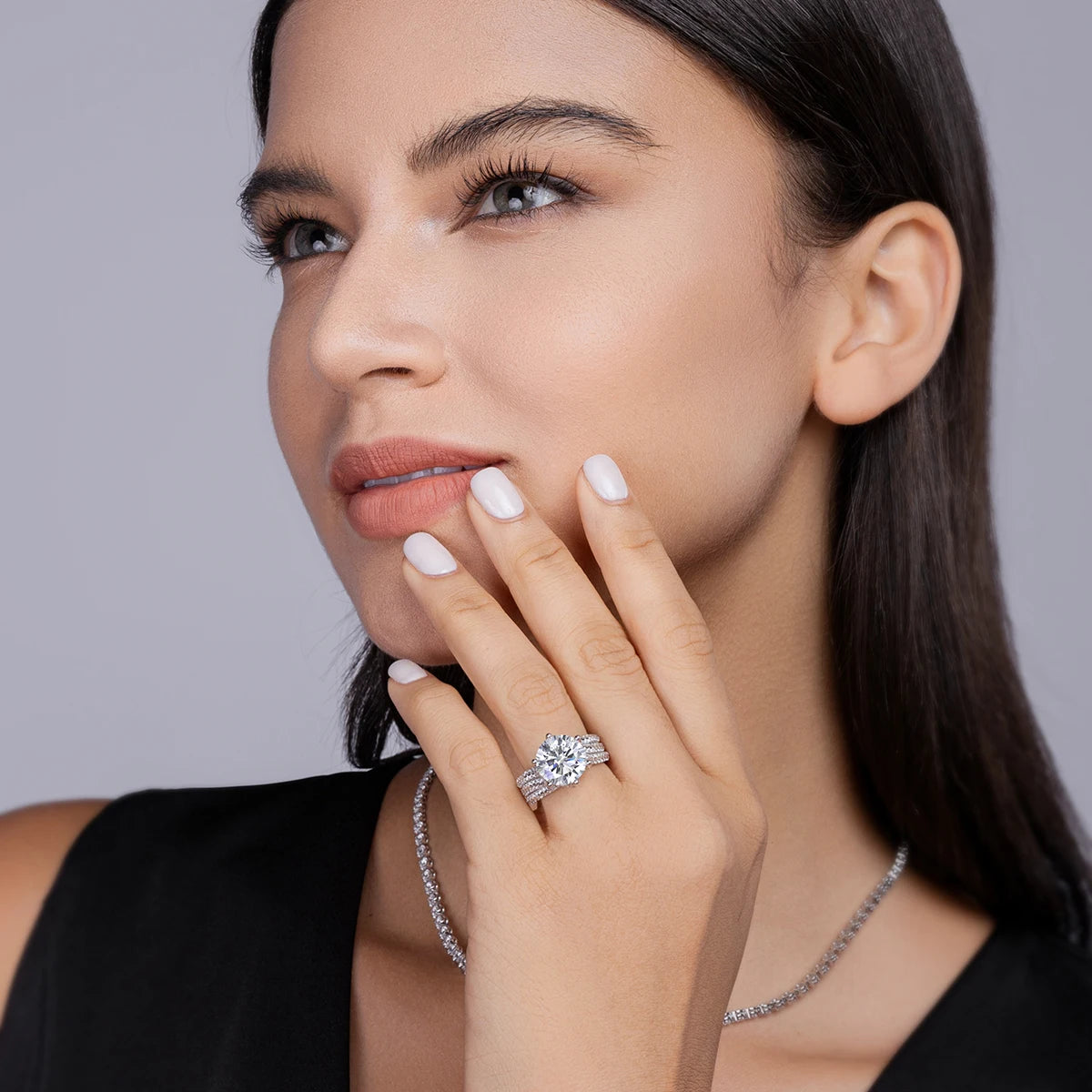 925 Sterling Silver Moissanite Engagement Ring With Claw Setting
