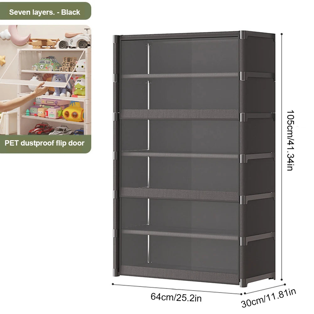 7 Tier Free Standing Shoe Storage Cabinet With Flip Doors