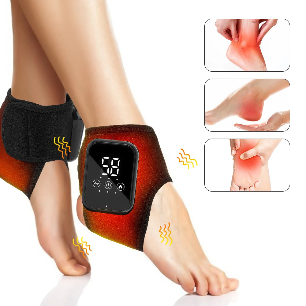 Electric Heating Ankle Guard 3 Levels Hot Compress Vibration Massage Cordless Foot Massager Ankle Joint Protection Heating Strap