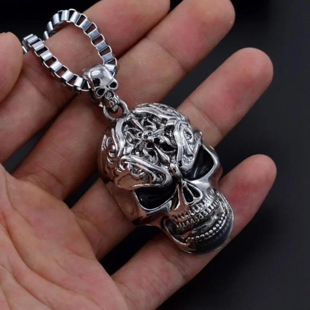 Vintage Gothic Evil Skull Pendant Necklace for Men and Women