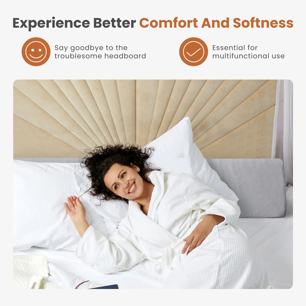 JHK Memory Foam Headboard Wedge Pillow With Cooling Washable Cover