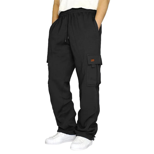 Hirigin Men's Loose Cargo Pants Elastic Waist Wide Leg Drawstring