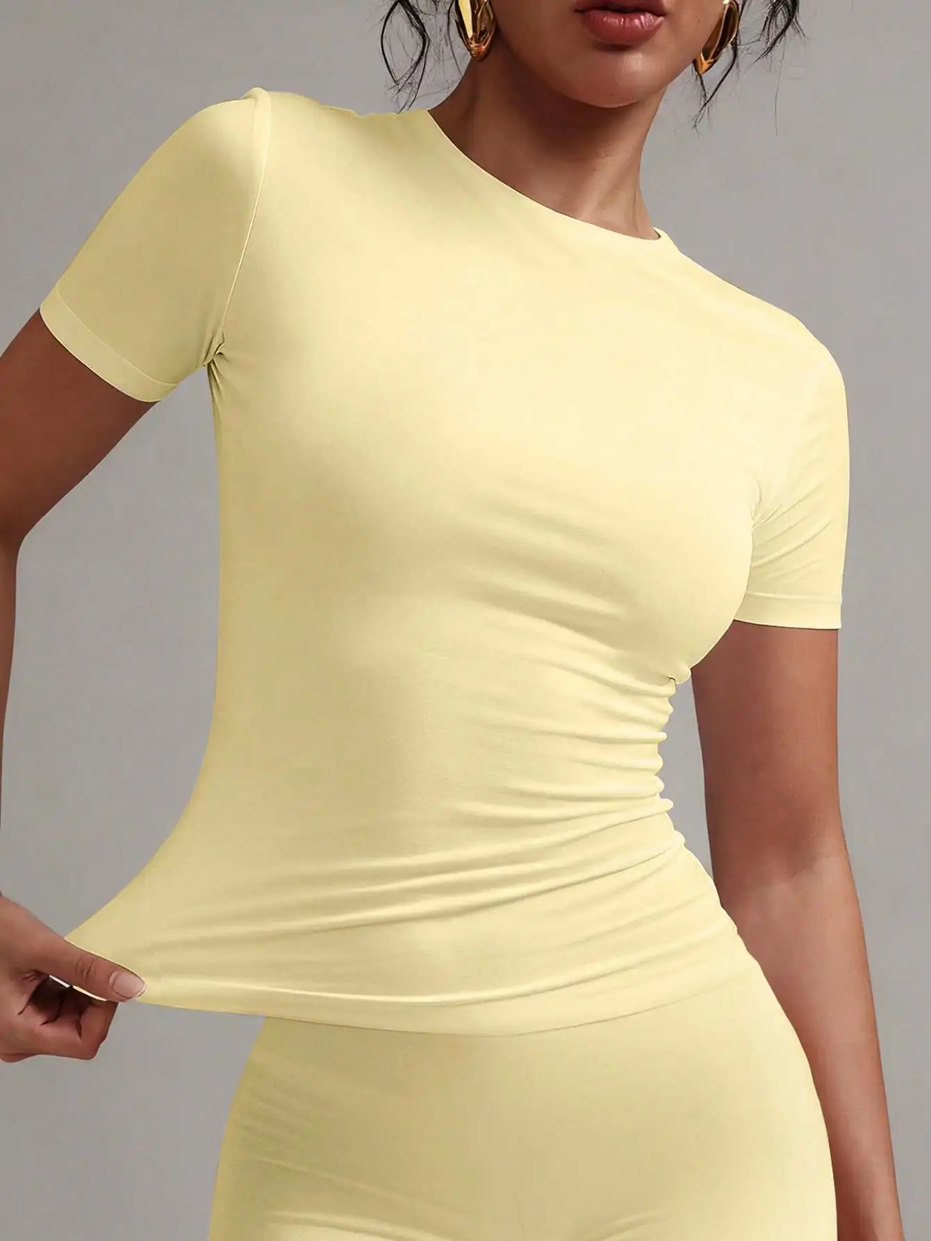 Women's Solid Round Neck Short Sleeve T Shirt Casual Wear