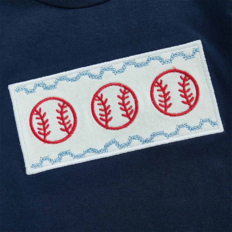 Boys 2-Piece Outfit Set with Embroidered Baseball Tee and Plaid Shorts Elastic Waistband Short Sleeve Top