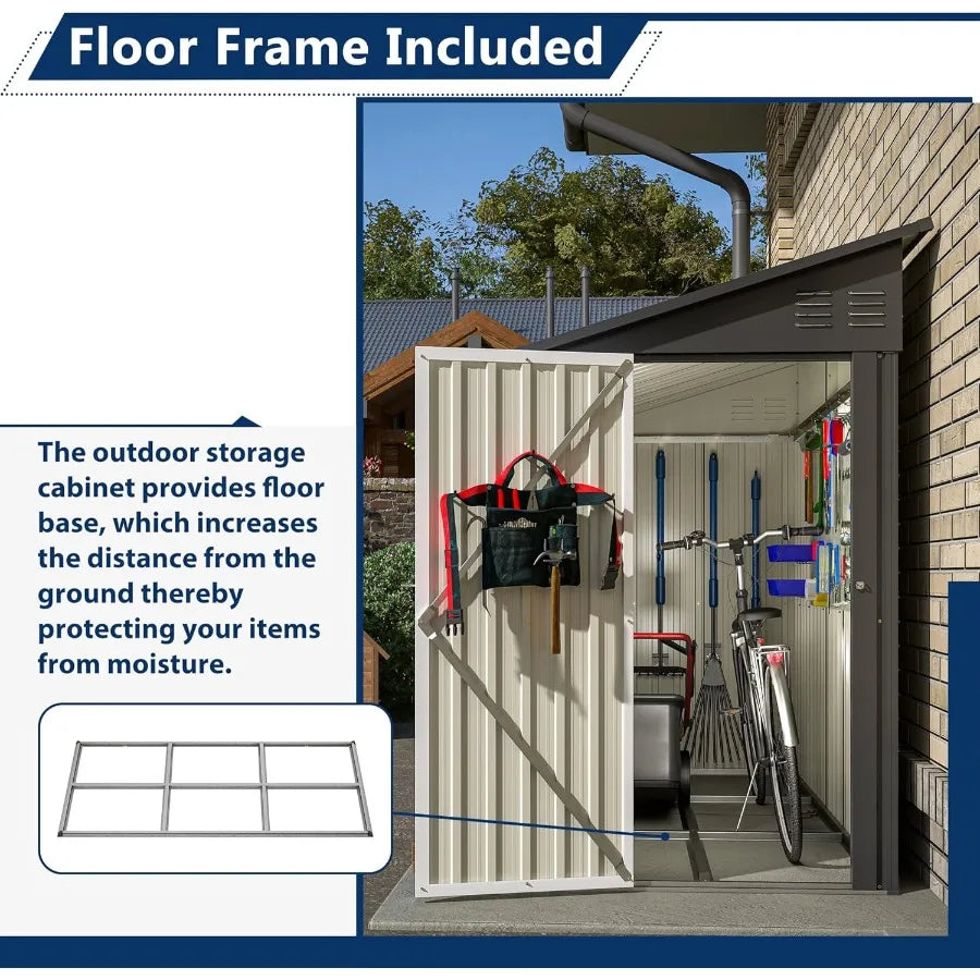 4' x 8' Metal Wall Side Storage Shed for Outdoor Use in Garden Backyard and Patio Durable Black Outdoor Storage Cabinet with Le