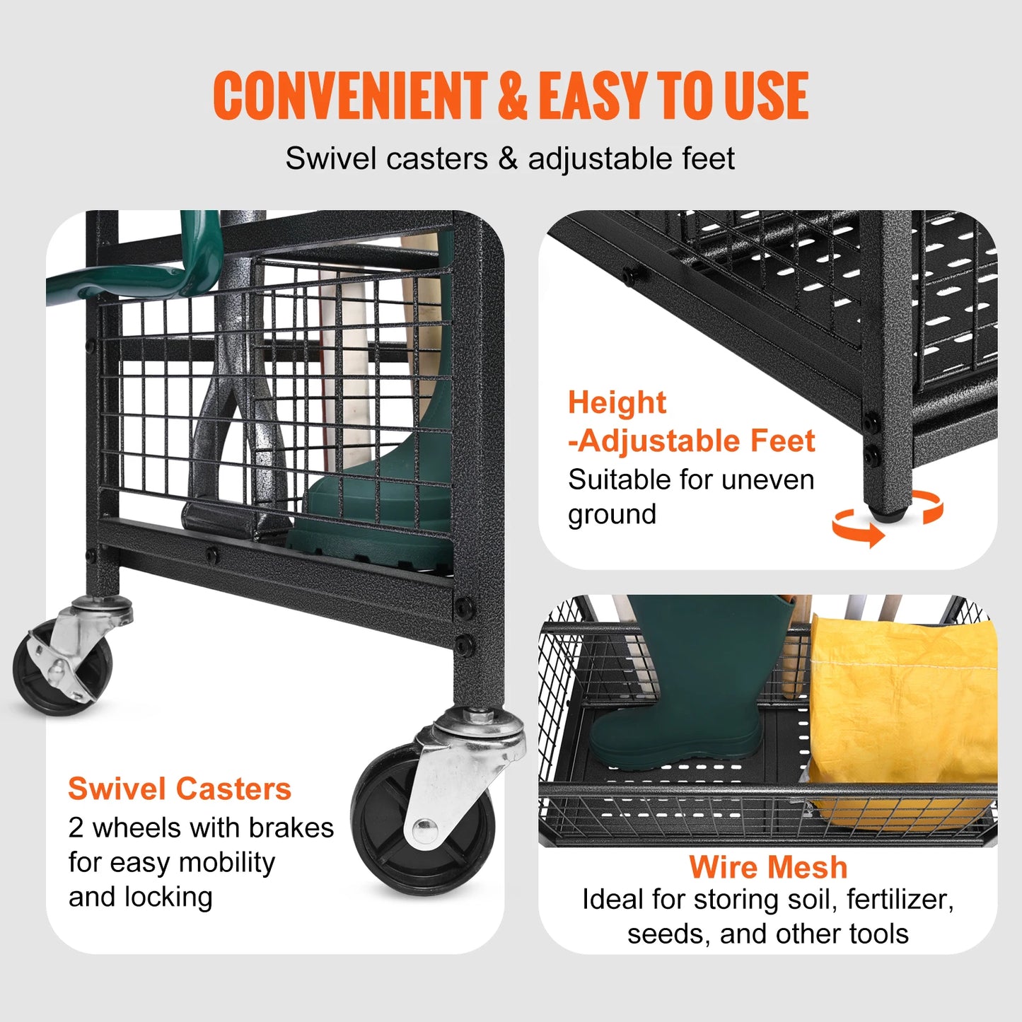 Garden Tool Organizer Rack With Hooks And Wheels Garage Storage